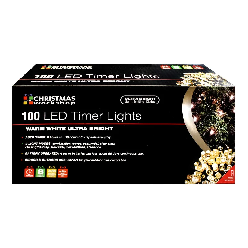 Christmas Battery Operated Timer Lights  Indoor and Outdoor 100 LED Warm White