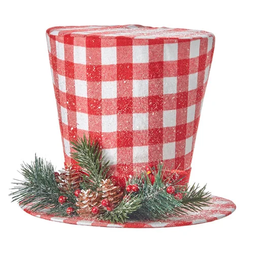 11.5" Red and White Buffalo Plaid Top Hat (4116382)