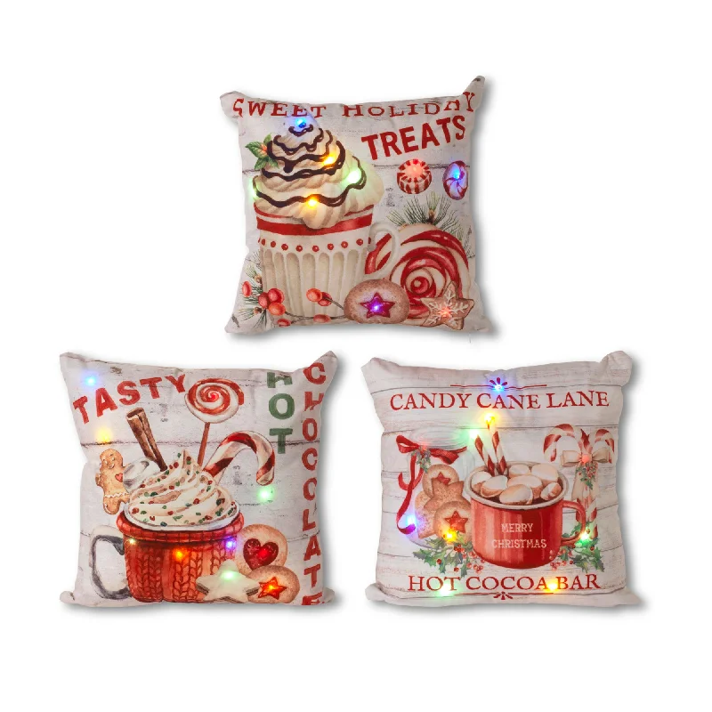 16" Holiday Desing Pillow Battery Operated Set Of 3