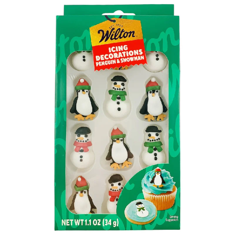 Christmas Wilton Penguin and Snowman Royal Icing Decorations | 12 ct