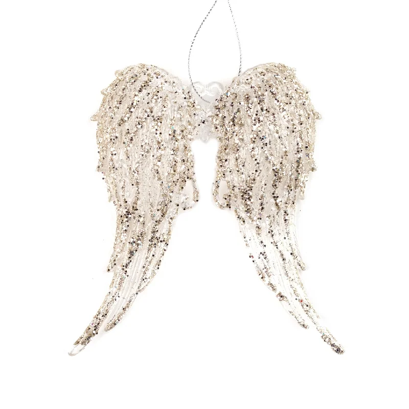 15cm Glittered Silver Angel Wings Shatterproof Ornament 00601