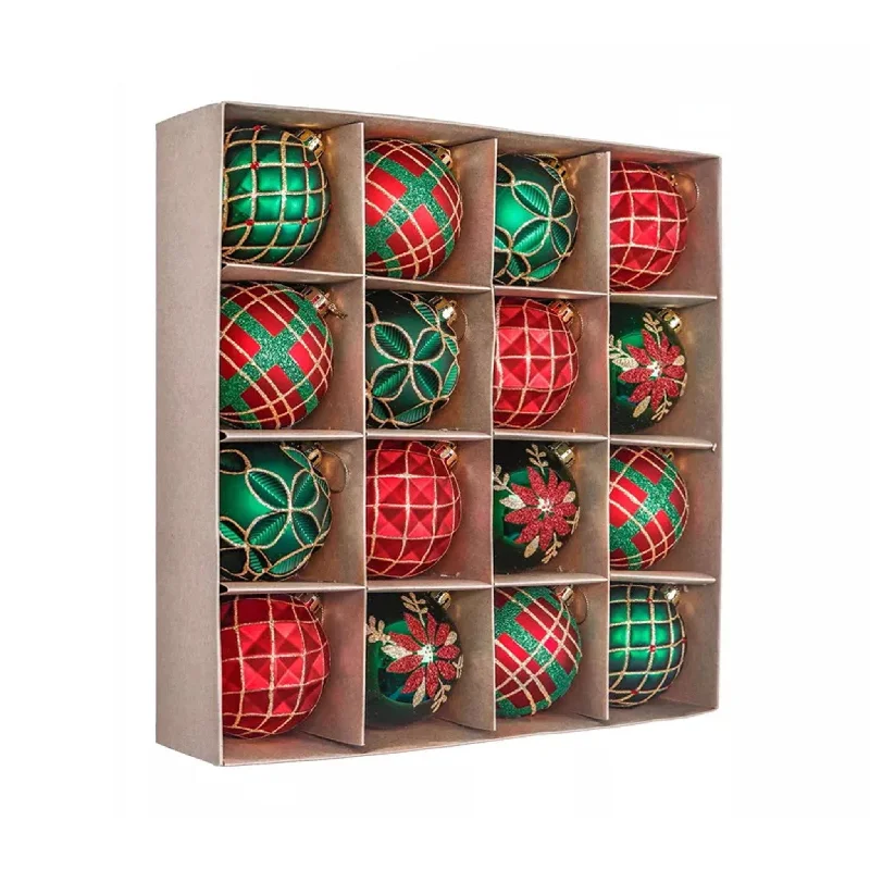 16pcs 8cm Red Green Shatterproof Ornament Set 08016003