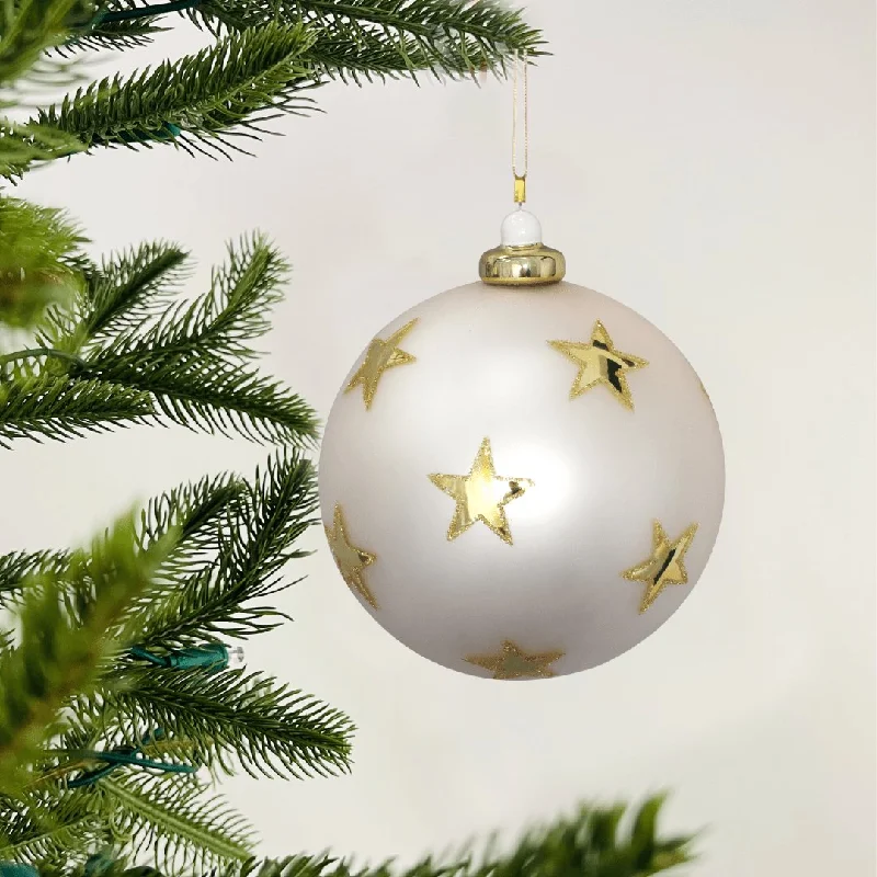 Hand-Blown Glass Ball Ornament with Gold Stars