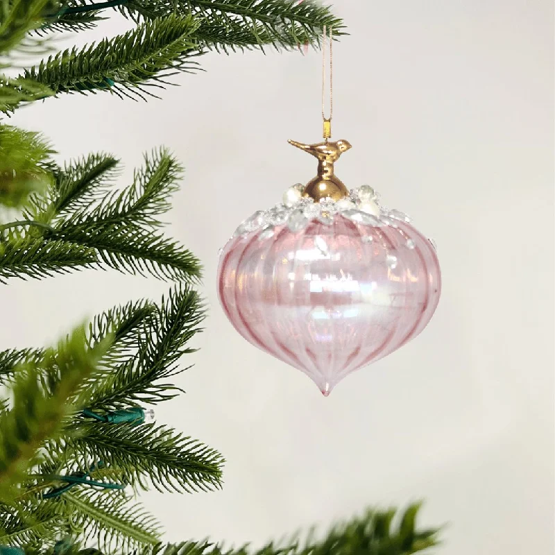 Hand-Blown Pink Glass Onion Ornament