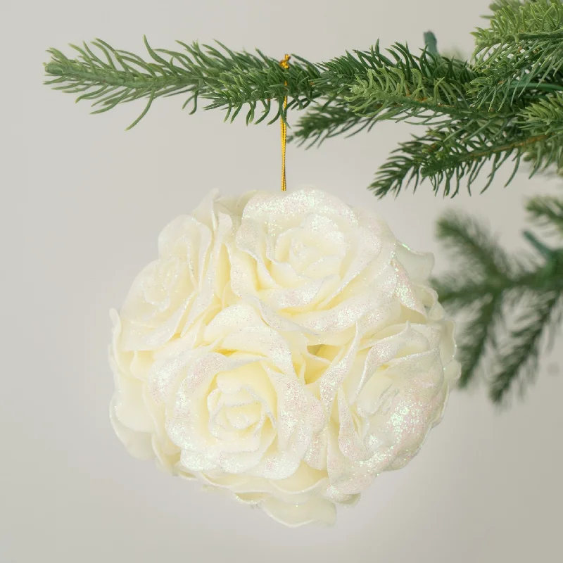 Glitter White Rose Flower Ornament