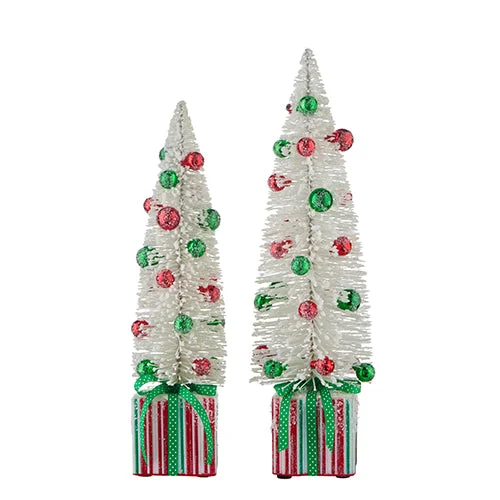 18" Bottle Brush Trees with Ornaments on a Present (4215545)