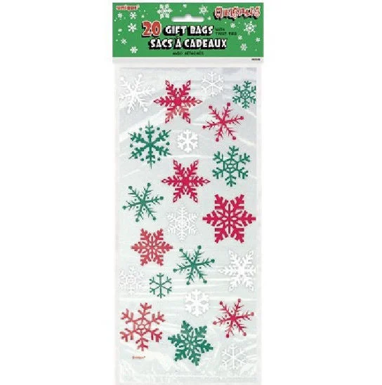 Christmas Red And Green Snowflakes Cello Bags | 20 ct