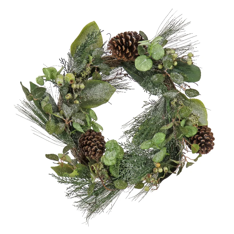 24 in. Pine Berry Cone Plastic Wreath