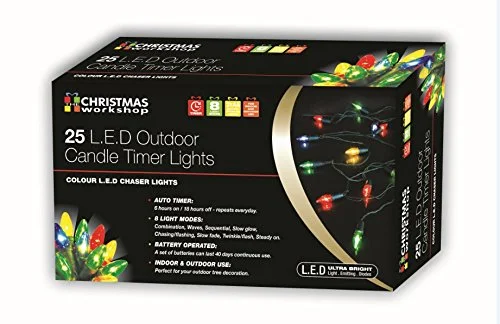 25 LED Battery Operated Chaser Candle String Lights with Timer - Multi-Colour