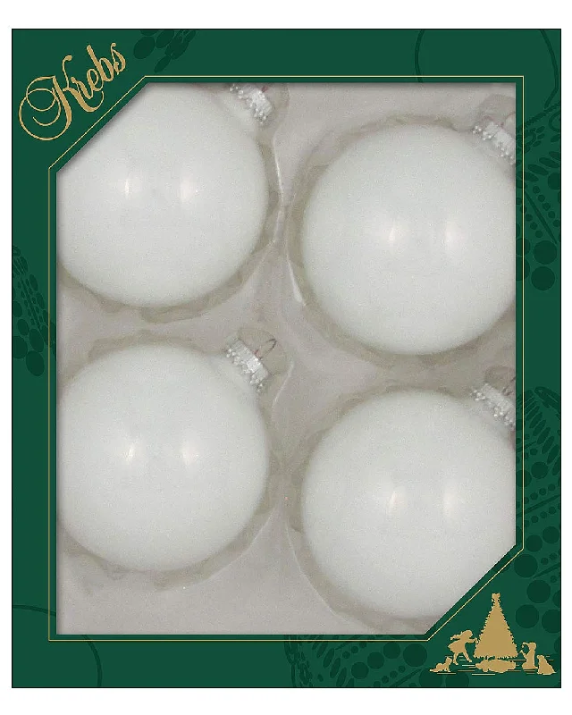 Glass Christmas Tree Ornaments - 80mm / 3.25" [4 Pieces] Designer Balls from Christmas By Krebs Seamless Hanging Holiday Decor (Porcelain White)