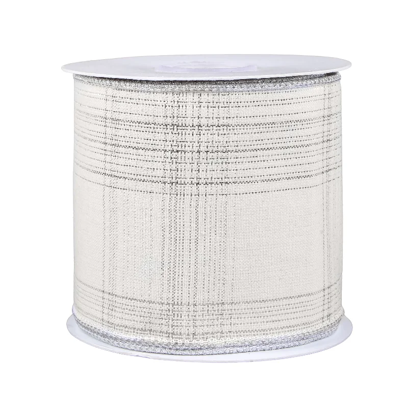 3 in. HGTV Home Collection Double-Fused Silver Plaid Ribbon