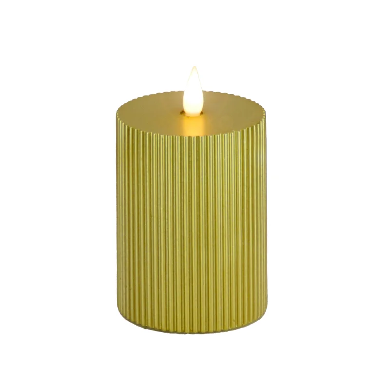 3 in. by 5 in. HGTV Home Collection Flameless Georgetown Pillar Candle, Gold