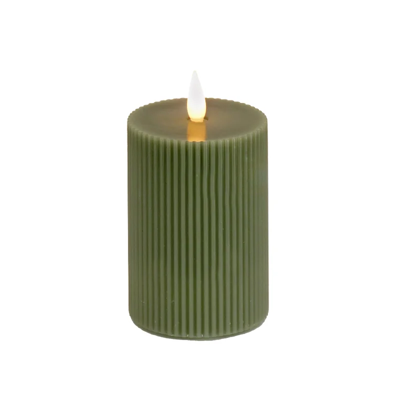 3 in. by 7 in. HGTV Home Collection Flameless Georgetown Pillar Candle, Dk Green