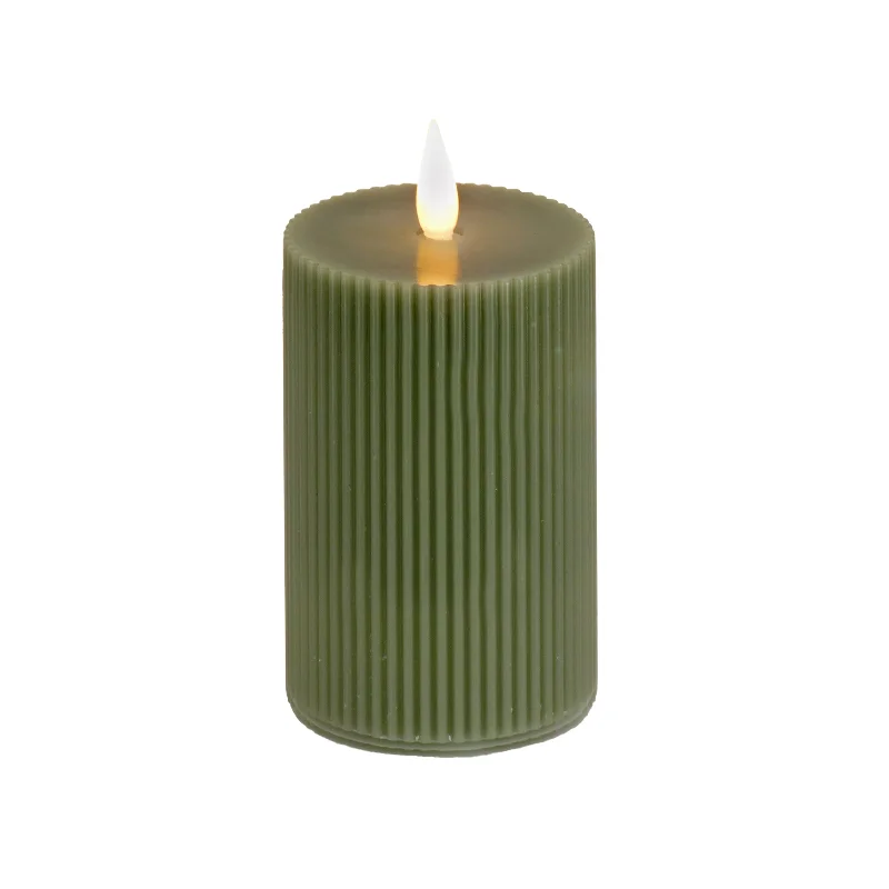 3 in. by 9 in. HGTV Home Collection Flameless Georgetown Pillar Candle, Dk Green