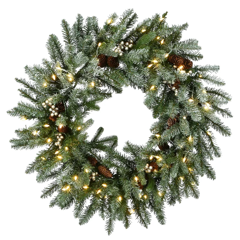 30 in. Pre-Lit Snowy Morgan Spruce Wreath with Twinkly LED Lights