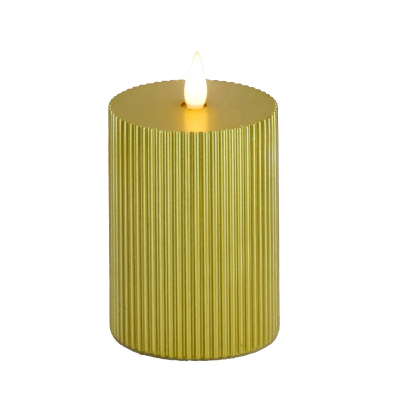 4 in. by 8 in. HGTV Home Collection Flameless Georgetown Pillar Candle, Gold