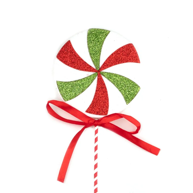 43cm Glittered Red Green White Candy Pick 01301