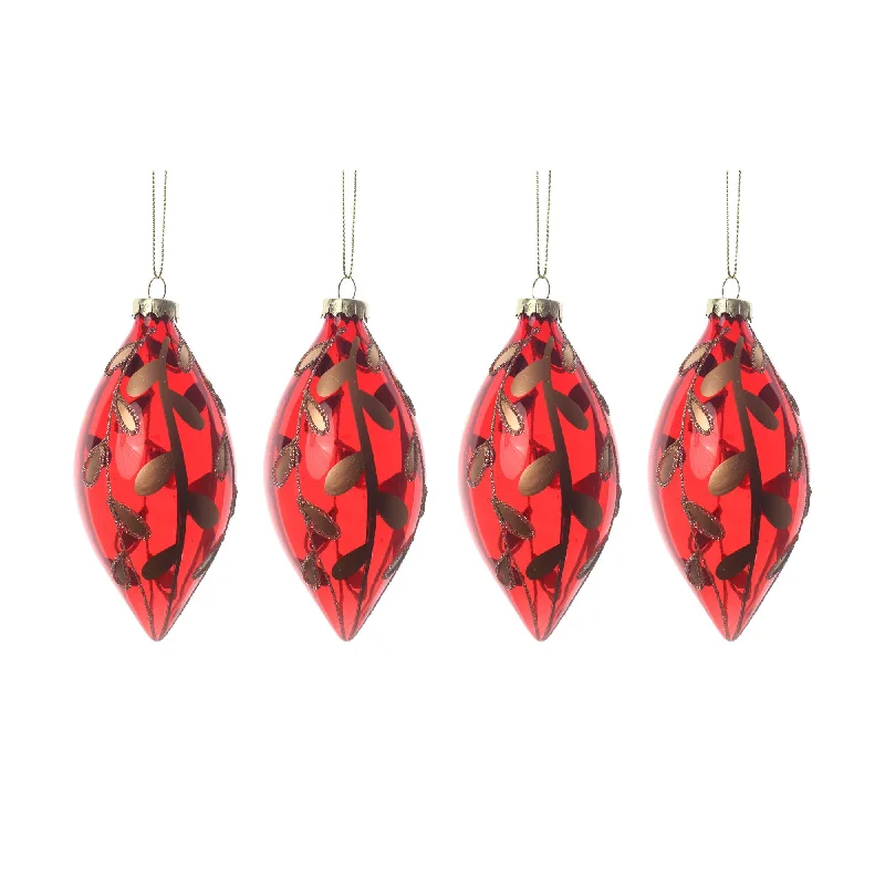 4pcs 13cm Clear Red Double Painted Gold Double Tips Glass Ornament 1304001G