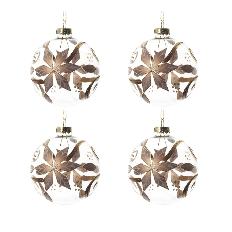 4pcs 8cm Clear Gold Poinsettia Glass Ornament 0804006G