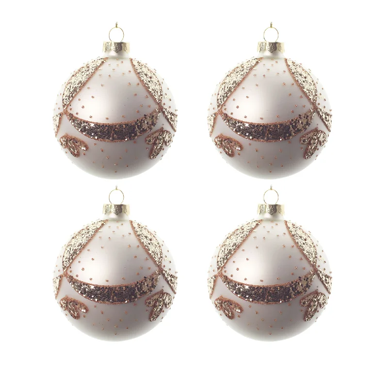 4pcs 8cm Pearl White Gold Glitter Glass Ornament 0804008G