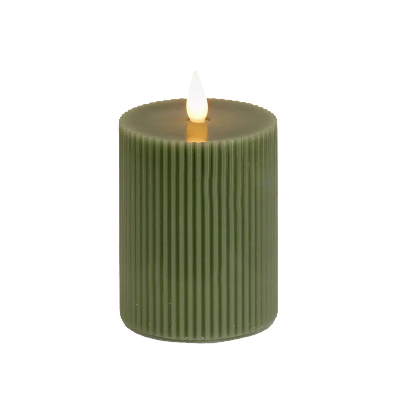 5 in. by 7 in. HGTV Home Collection Flameless Georgetown Pillar Candle, Dk Green