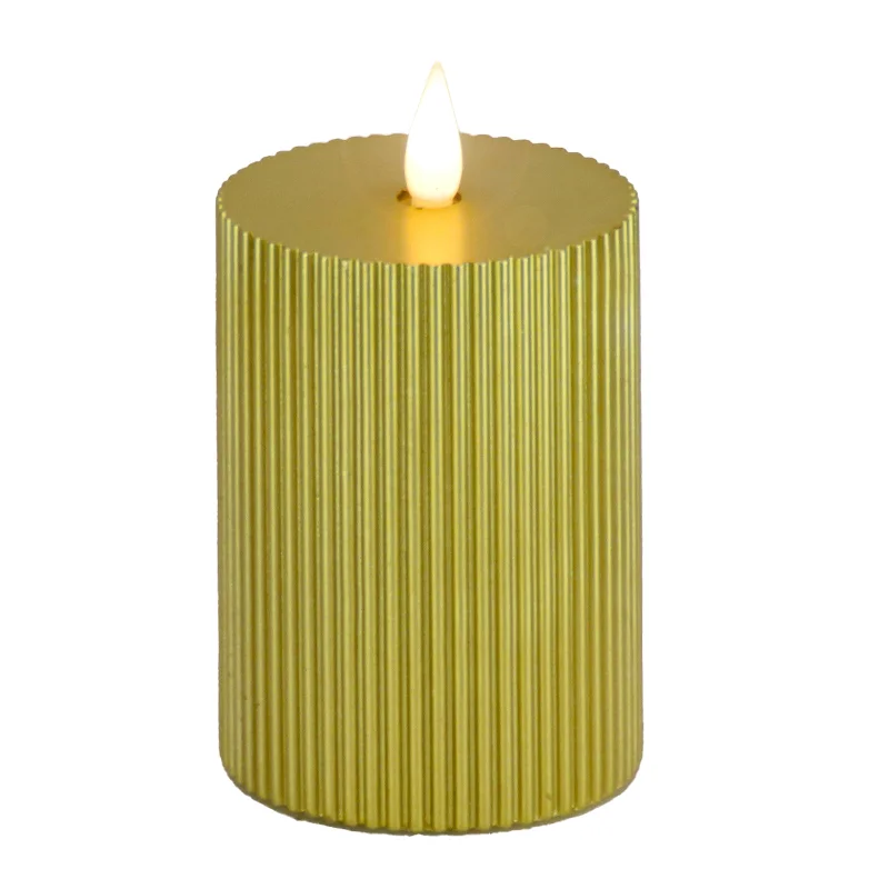 5 in. by 7 in. HGTV Home Collection Flameless Georgetown Pillar Candle, Gold