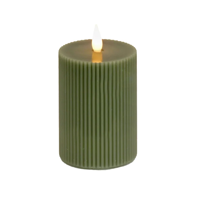 5 in. by 9  in. HGTV Home Collection Flameless Georgetown Pillar Candle, Dk Green