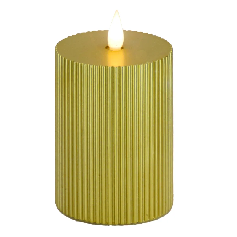 5 in. by 9  in. HGTV Home Collection Flameless Georgetown Pillar Candle, Gold