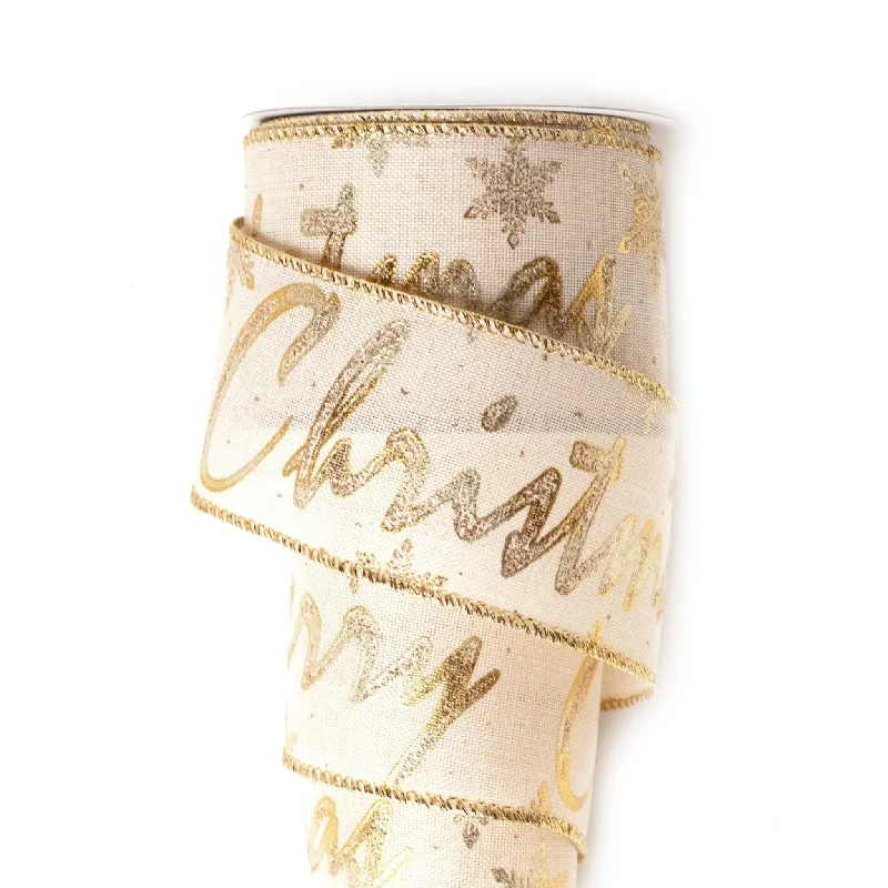 63mm x 9M Gold Merry Christmas Wired Ribbon 6309001