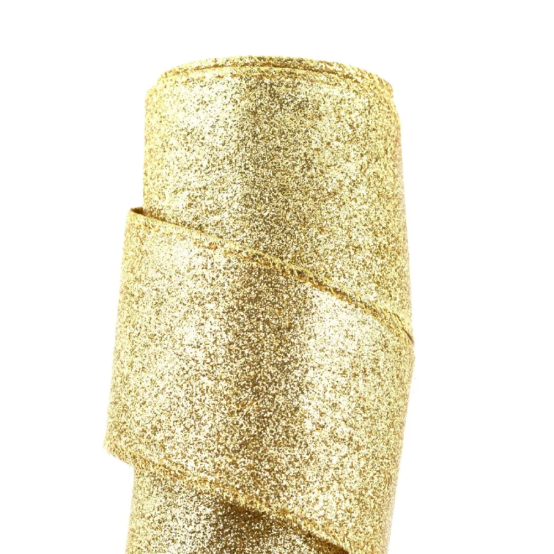 63mm x 9M Gold Glitter Wired Ribbon 6309024