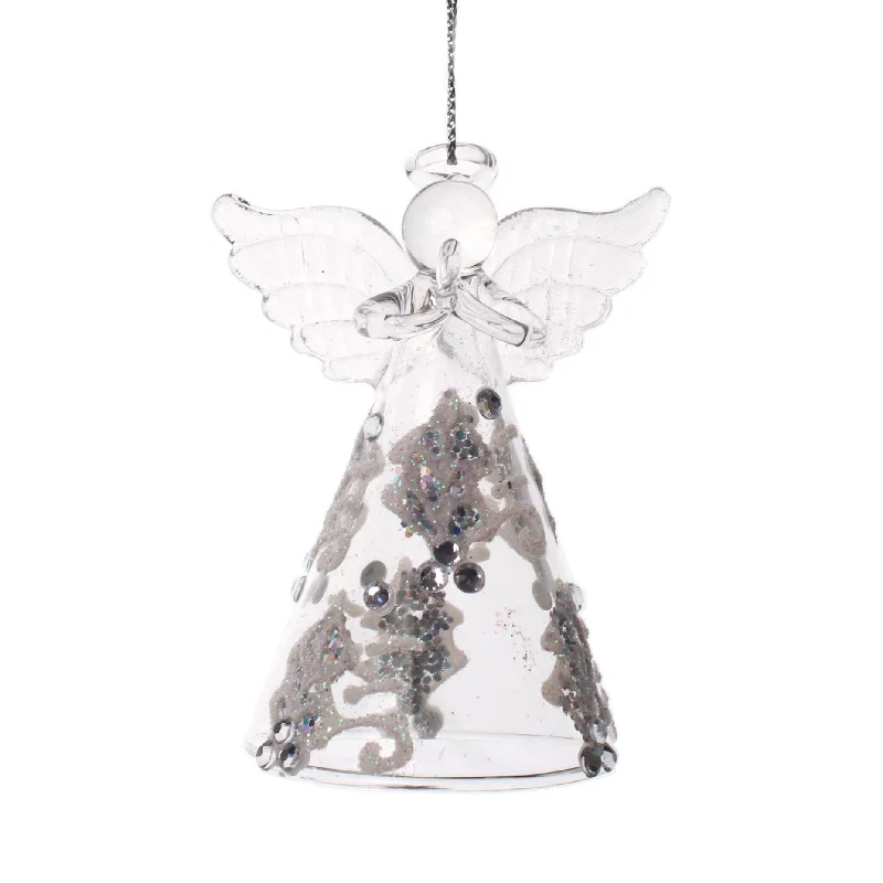 8cm Clear Silver Angel Glass Ornament OGS033