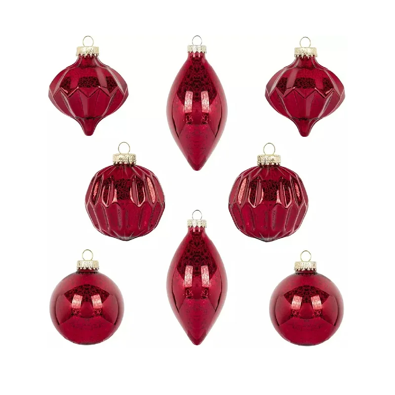 8pcs 8-12.5cm Red Mercury Glass Ornaments Set 0808001G