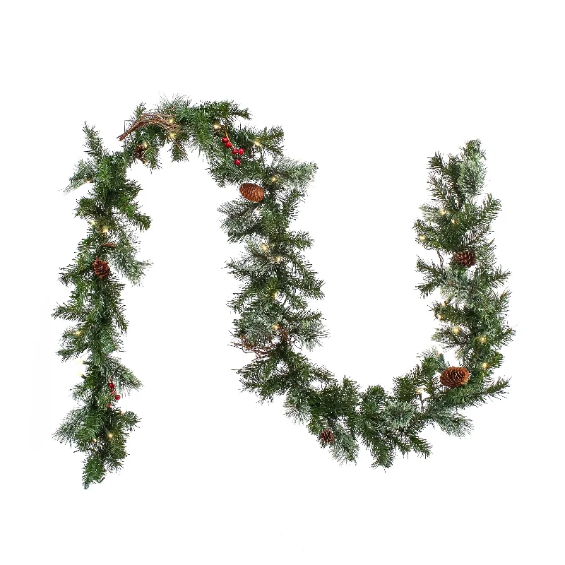 9 ft. Pre-Lit Glistening Pine Garland with Clear Lights