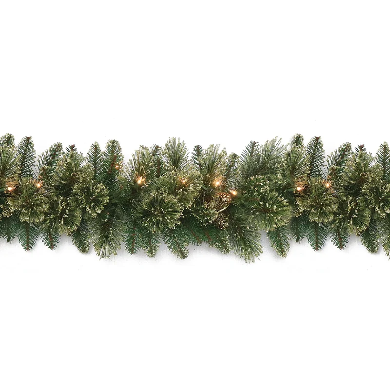 9 ft. Pre-Lit Golden Bristle Garland with Clear Lights