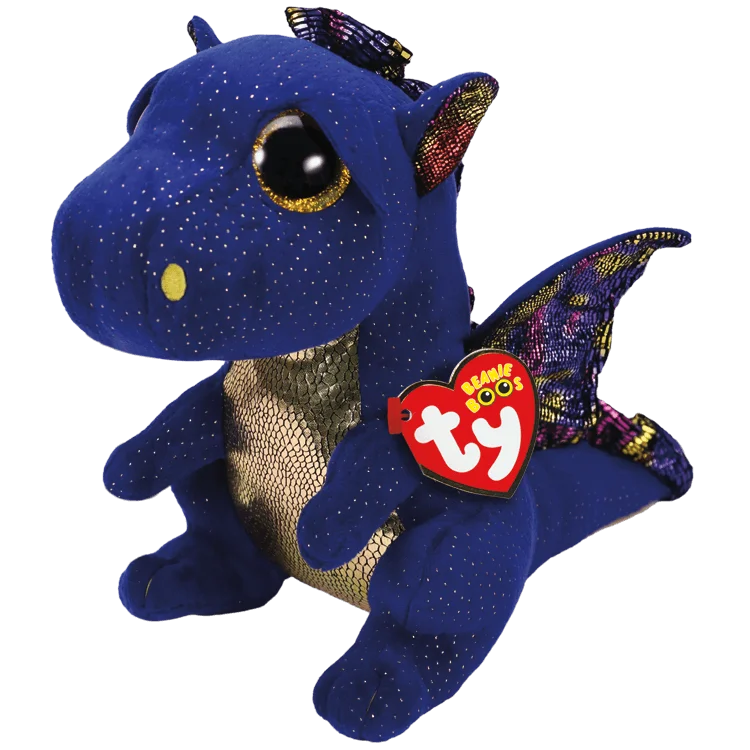 Ty Beanie Boos SAFFIRE - Blue Speckled Dragon (Medium, 13")