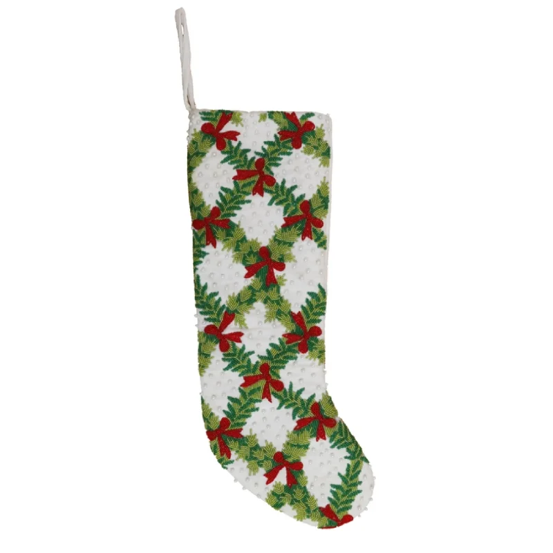 Beaded Bows & Garland Christmas Stocking