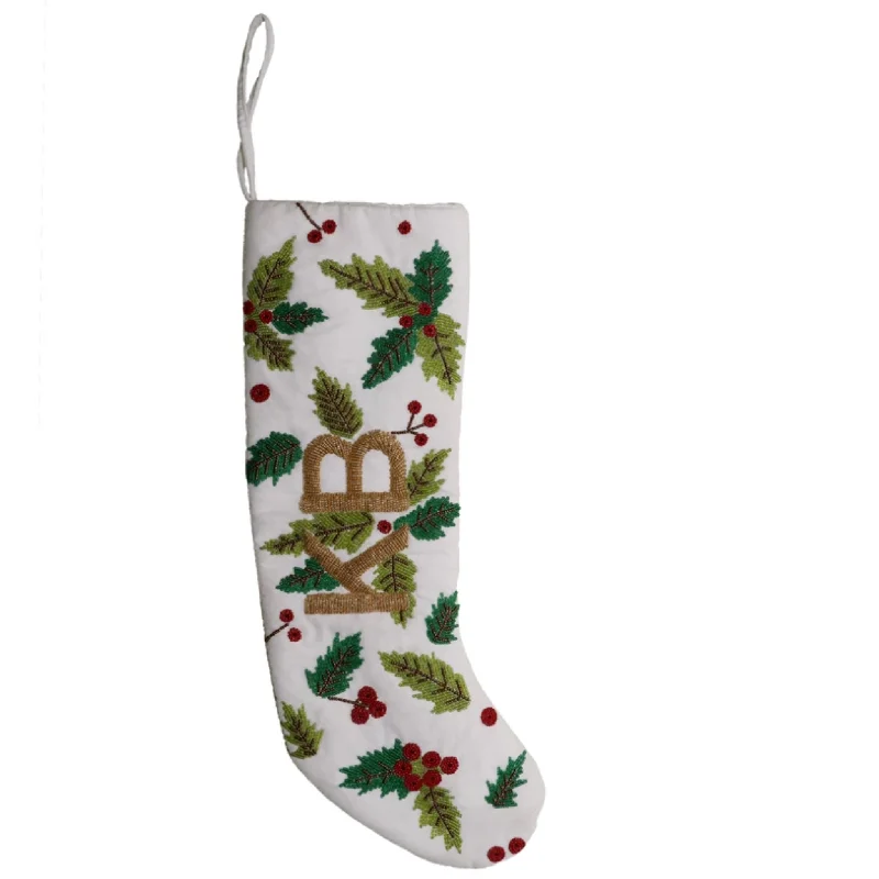 Personalized Beaded Holly Christmas Stocking