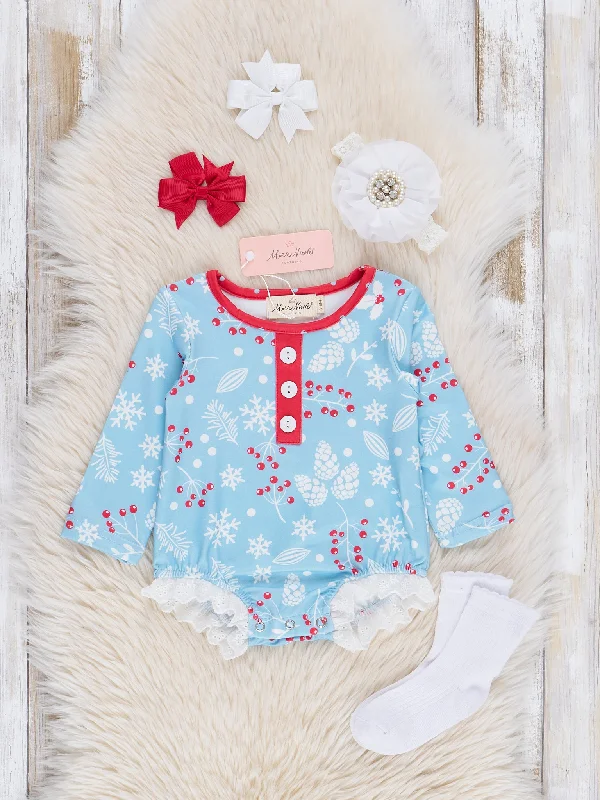 Blue Holly Berries Ruffle Romper