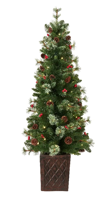 Bosk 4.5ft Pre-lit Brazil Pine Artificial Christmas Tree with Berries