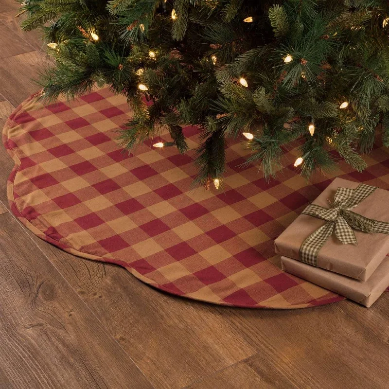 Burgundy Check Scalloped Christmas Tree Skirt 55 VHC Brands