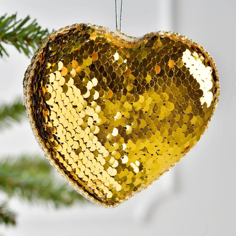 Golden Heart Sequin Ornament