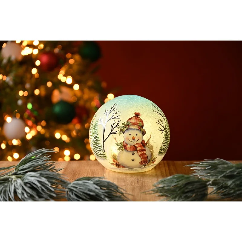 Christmas LED Christmas Holly Snowman Crackle Ball - 3.49cm