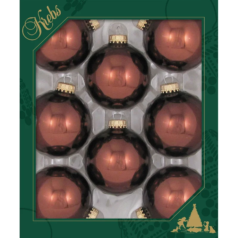 Glass Christmas Tree Ornaments - 67mm / 2.63" [8 Pieces] Designer Balls from Christmas By Krebs Seamless Hanging Holiday Decor (Shiny Friar Brown)