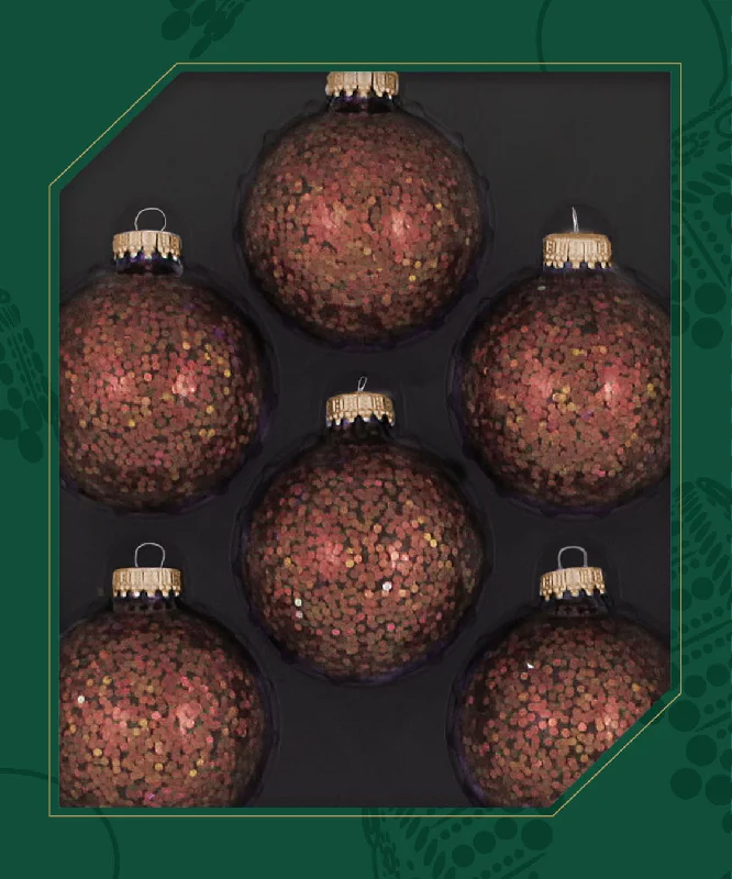 Glass Christmas Tree Ornaments - 67mm / 2.63" [6 Pieces] Designer Balls from Christmas By Krebs Seamless Hanging Holiday Decor (Branch Brown Spangle)