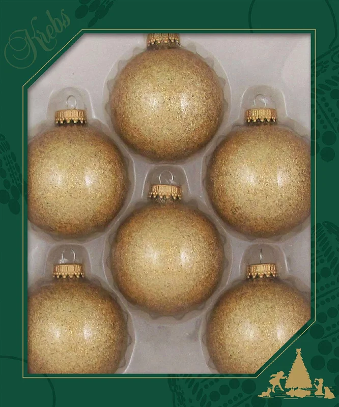 Glass Christmas Tree Ornaments - 67mm / 2.63" [6 Pieces] Designer Balls from Christmas By Krebs Seamless Hanging Holiday Decor (Gold Sparkle)