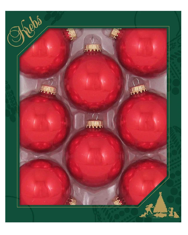 Glass Christmas Tree Ornaments - 67mm / 2.63" [8 Pieces] Designer Balls from Christmas By Krebs Seamless Hanging Holiday Decor (Candy Apple Red)