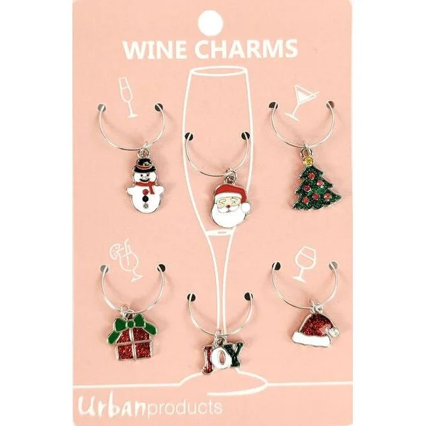 Christmas Wine Charms Colourful 4cm Set of 6