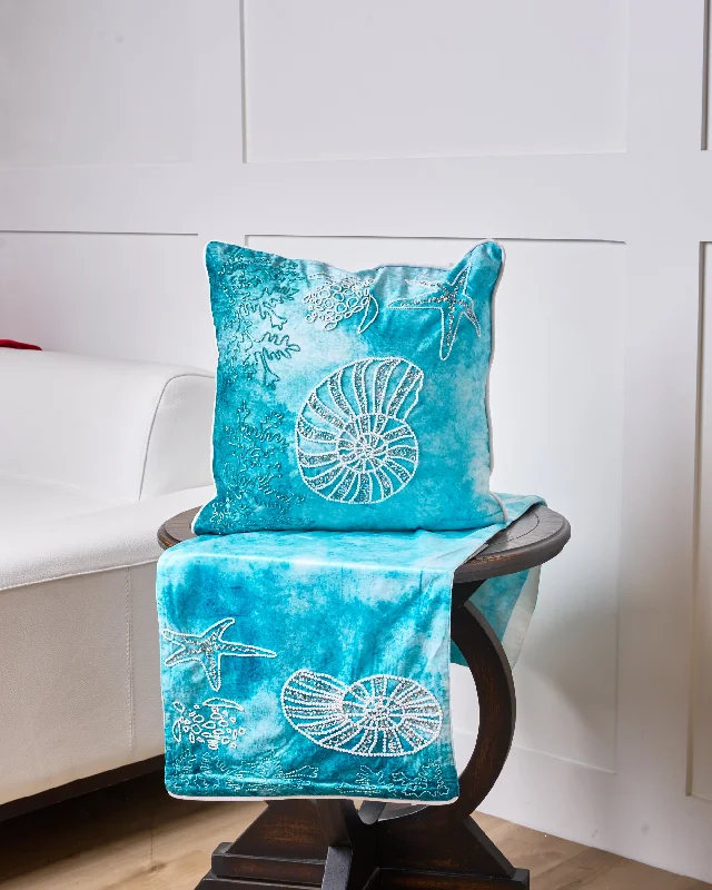 Coastal Blue Sea Life Pillow & Runner