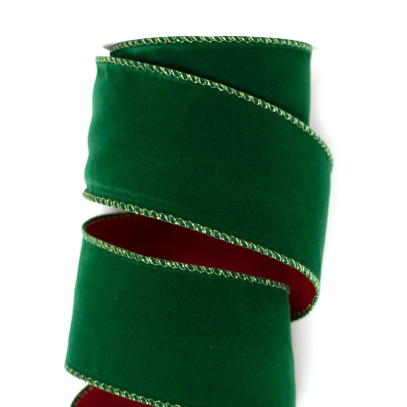 63mm x 9M Green Velvet Red Satin Wired Ribbon 6309006