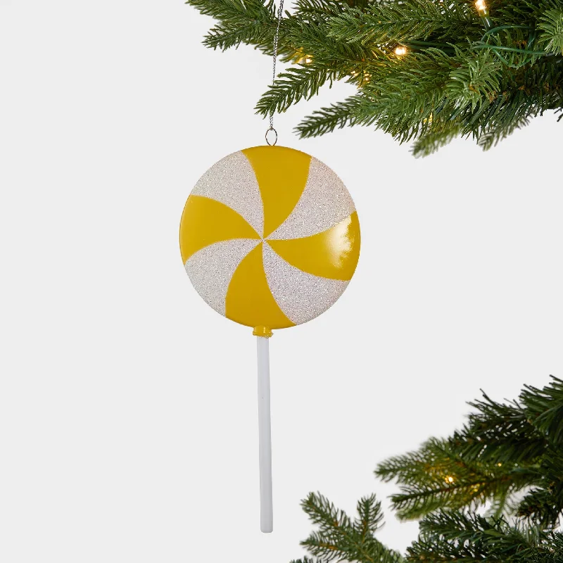 Glitter Dusted Yellow Lollipop Ornament